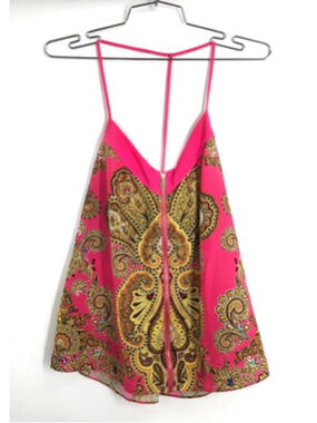 Ted Baker Women's Bright Pink Hevea Jewel Paisley Zip Front Cami Sz S NWT